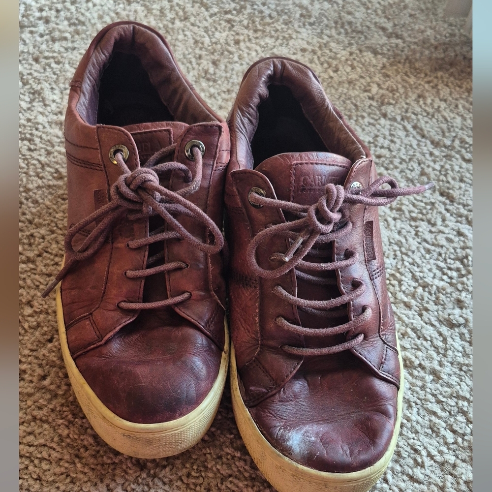 Womens Burgundy Leather Platform Sneakers